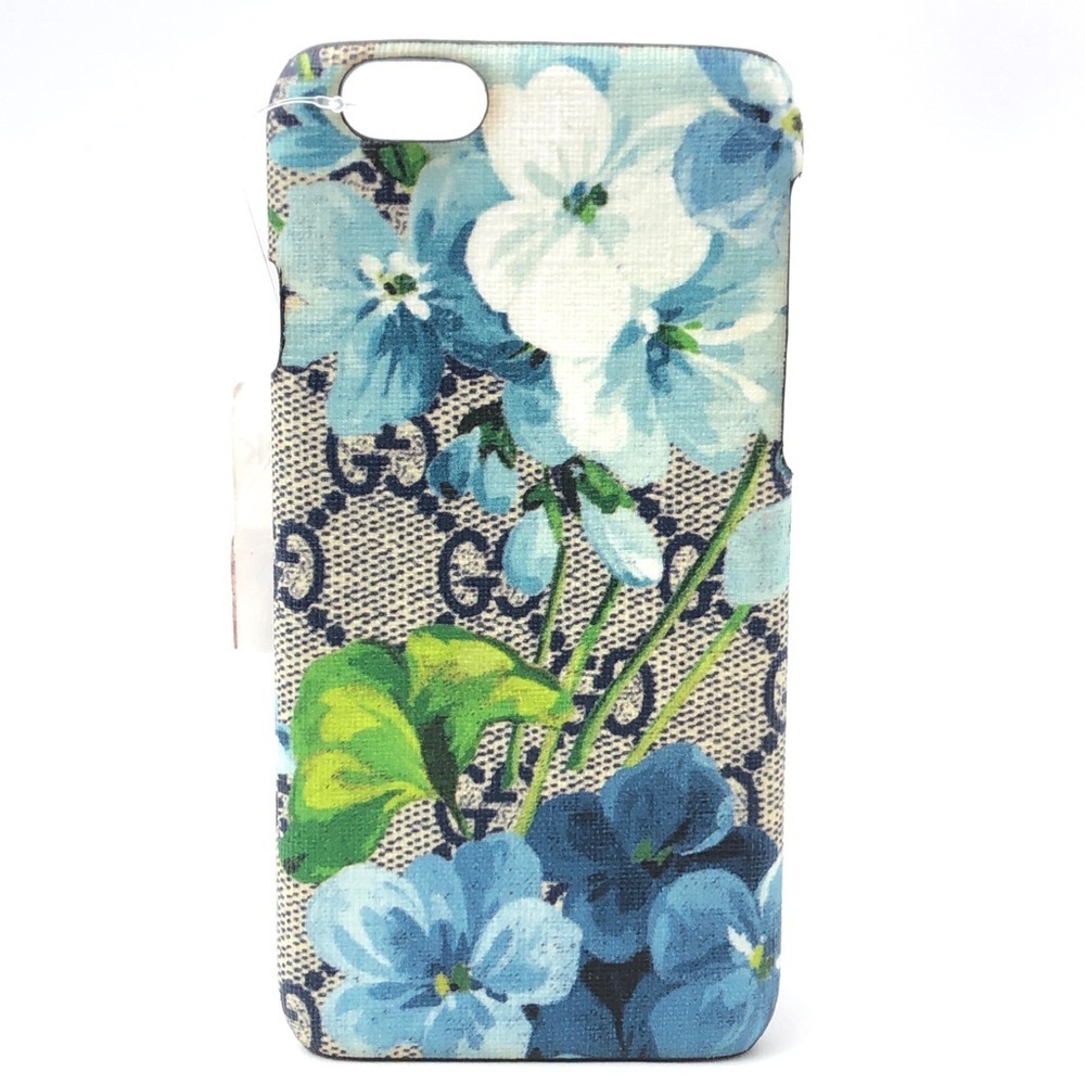 GUCCI Beige Blue Floral GG Monogram Logo Apple IPhone6 Phone Case NEW